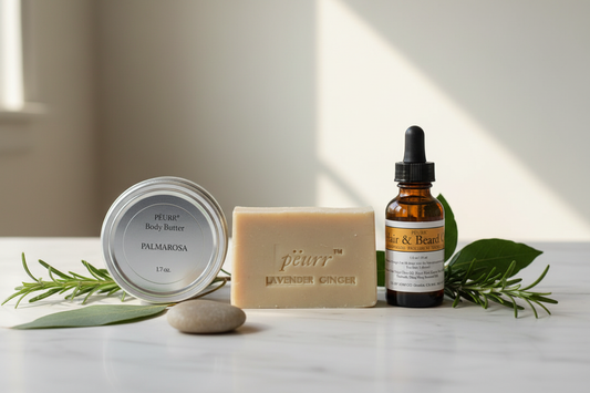 Image of peurr body butter, goat milk soap and hair and beard oil