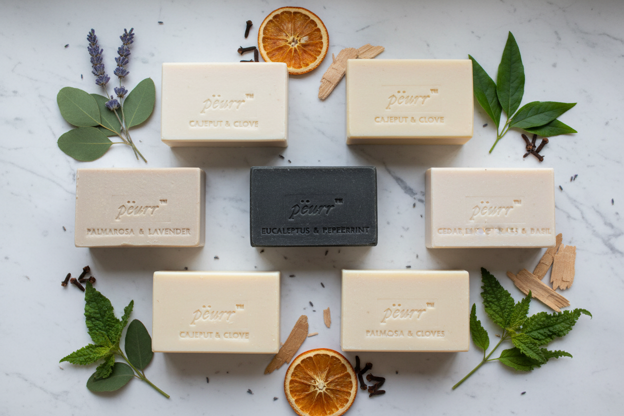 PËURR Soap Collection — Landscape Marble Flatlay